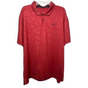 Nike Golf Dri-Fit Polo Shirt Men's XXL Red Camo Pattern Stretch‎ Performance